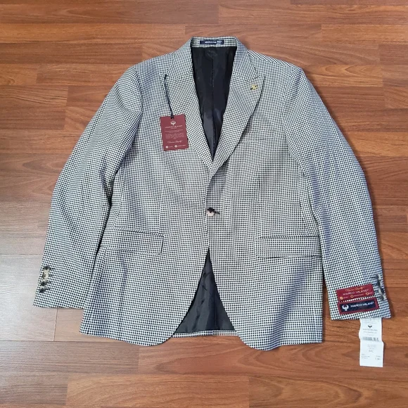 Marco Milano Men’s Slim Fit Wool Suit 4pcs Set Black White Size 40S New